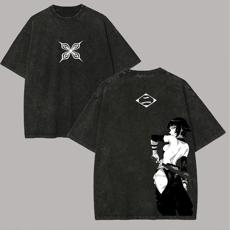 Blusa Plus Size Unissex de Manga Curta com Efeito Desbotado e Lavagem Envelhecida, Estampa Nelly Ailu, Modelagem Solta, Estilo Cartoon, Tendência da M