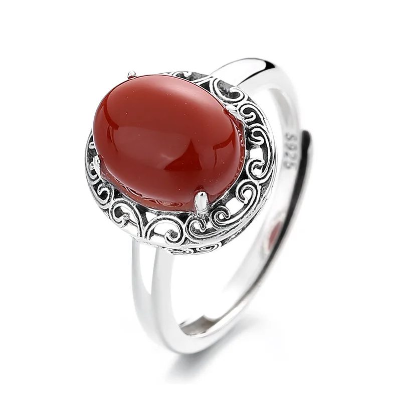 VOJEFEN 925 Silver Original Women\'s Engagement Rings Men Ruby Stone Love Retro Ring With Large Red Agate Luxury Quality Jewelry