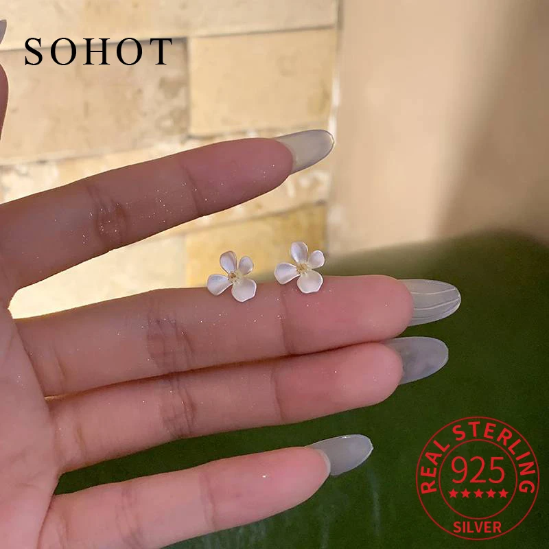 

Real 925 Sterling Silver Mini Irregular Flower Stud Earrings for Women Minimalist Fine Jewelry Geometric Bohemian Accessories