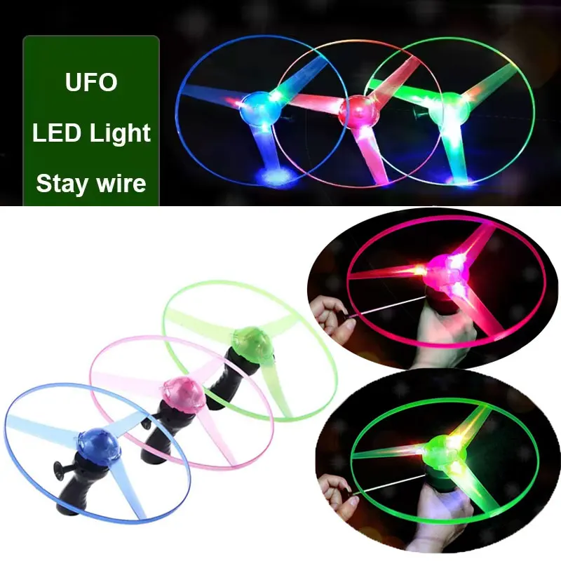Divertido disco volador luminoso, hélice LED, juguete de iluminación, cadena de tracción, juguete volador iluminado, tope, juegos al aire libre, regalos para niños