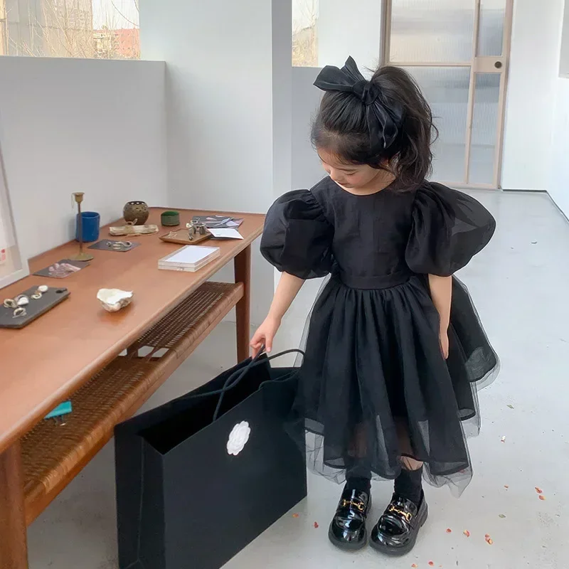 2023 Classic Girl Dress Fashion Princess Prom Outfit Causal Black Kids Tutu Clothing for 1-8Years Birthday Party Wear