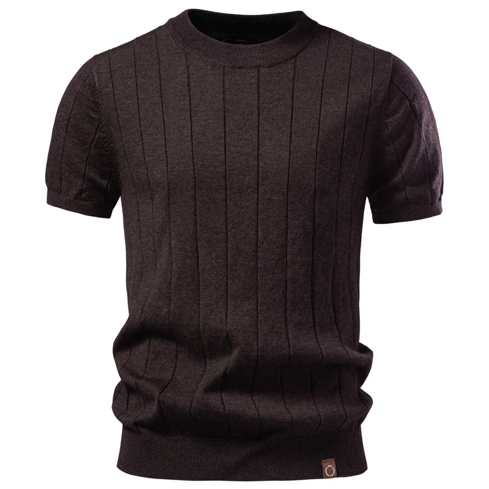 2026 Spring and Summer New Cotton Crew Neck Wool Short Sleeve T-Shirt Men's Short Sleeve Sweater