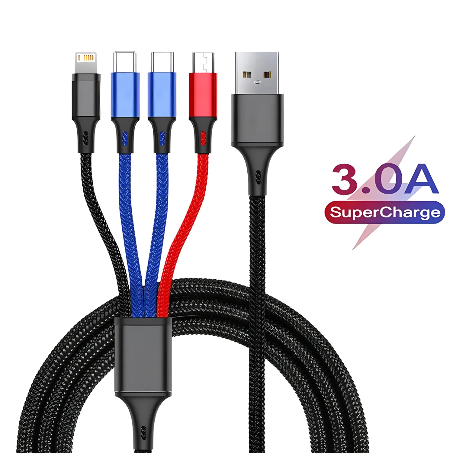 1.2m 4 In 1 USB Type C Fast Charging Cable For Iphone 15 14 Pro Max 3A Quick Charge Phone Data Line Cord For Xiaomi Huawe