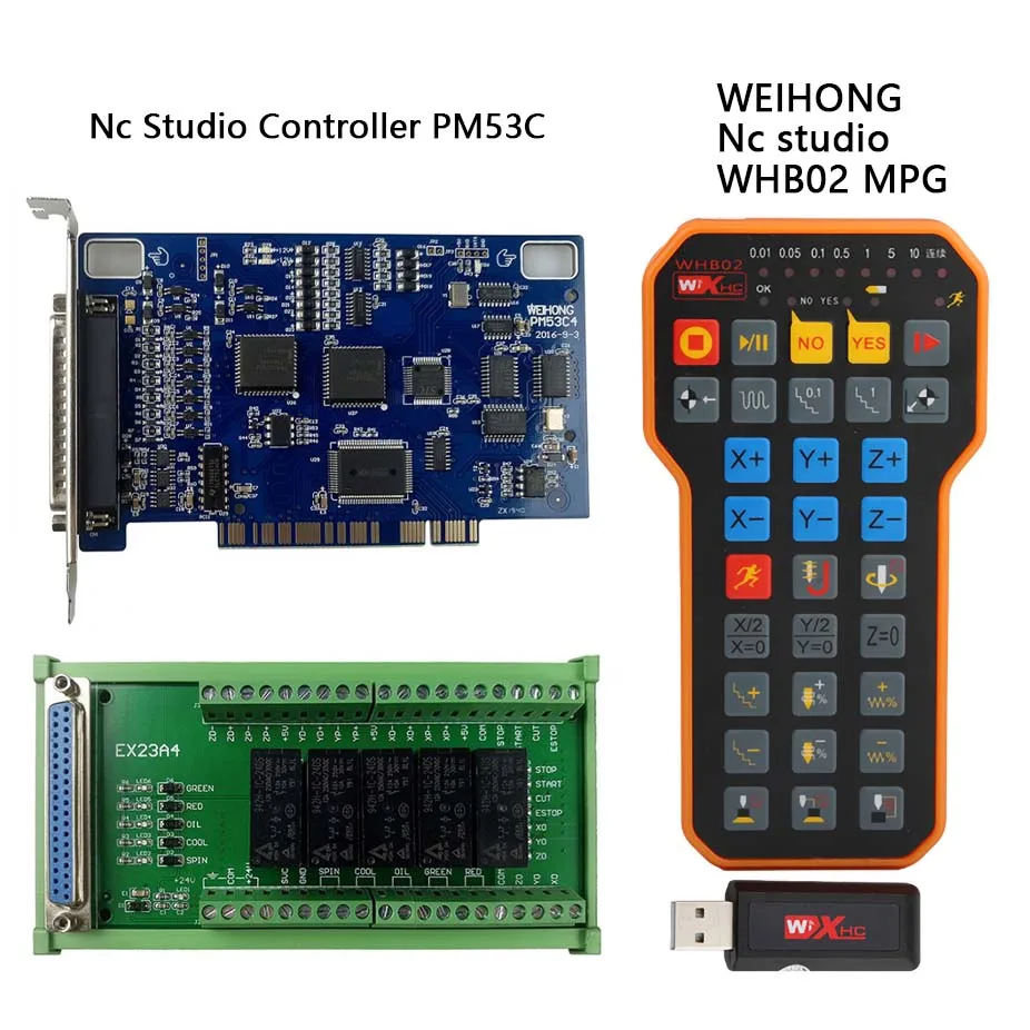 

CNC Pm53c Nc Studio 3-axis Controller V8 Compatible Wif Weihong Control System Usb Wireless Remote Control Xhc Whb02