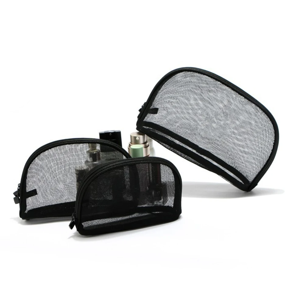 

3 Pcs Bags Set Durable Cloth Large Capacity Portable Travel Makeup Brushes Storage Mesh Zipper Design