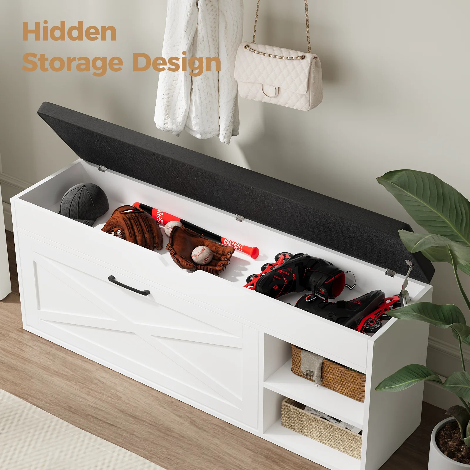 VOWNER Shoe Bench Cabinet with 1 Flip Drawers and 2 Compartments image 4
