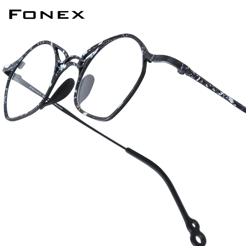 FONEX Pure Titanium Eyeglasses Frame Women Brand Design Retro
