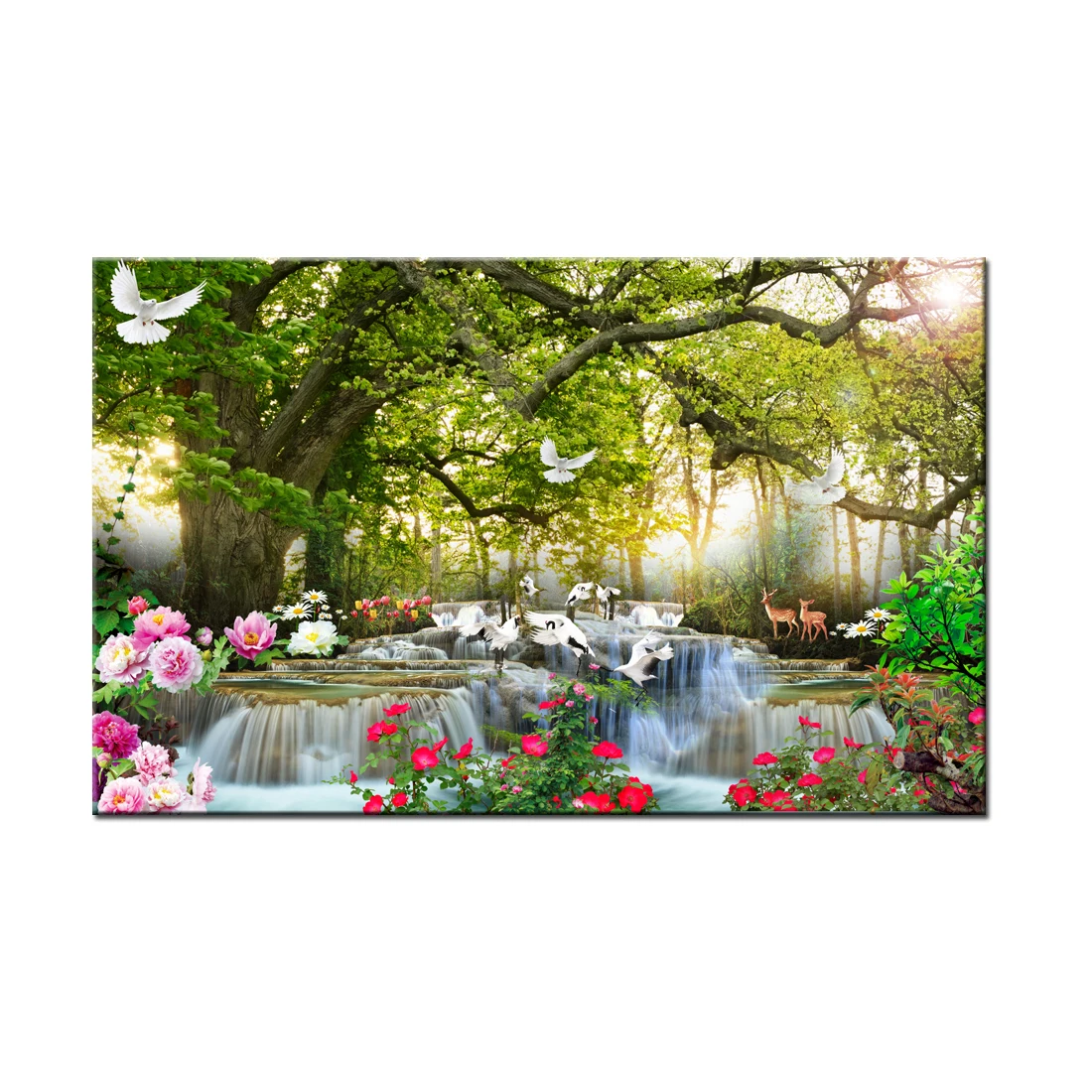 

Настенная картина с изображением водопада, пейзажа, природных цветов, HD картина для гостиной, домашний декор HYS2005