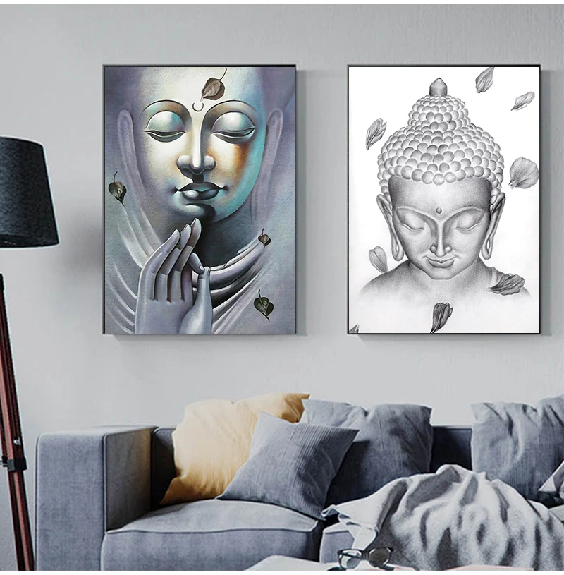 Bow Meditation Buddha Statue Canvas Painting Black and White Modern Buddhist Decorative Poster Home Decoration Wall Art Pictures