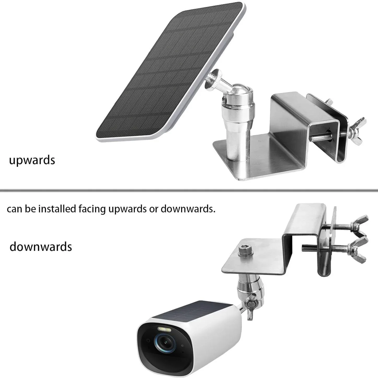 1/2PCS Stainless Steel Solar Panel Mount For Eufy/Arlo Cameras Adjustable Gutter Bracket With 1/4