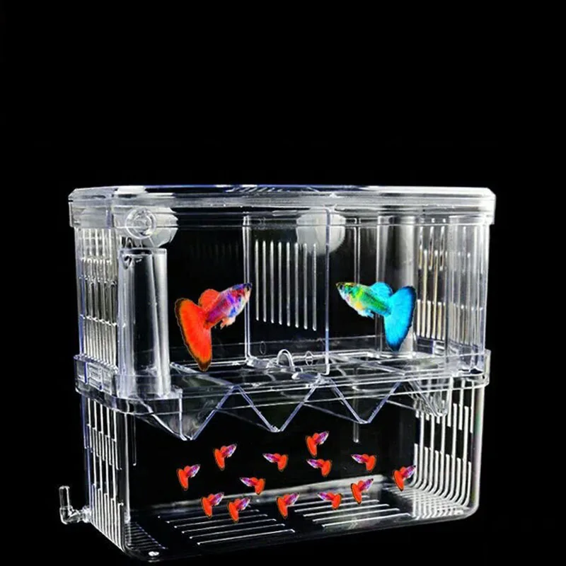 Double-Deck Clear Fish Breeding Isolation Box Aquarium Breeder Fish Tank Hatching Incubator Fish House Home