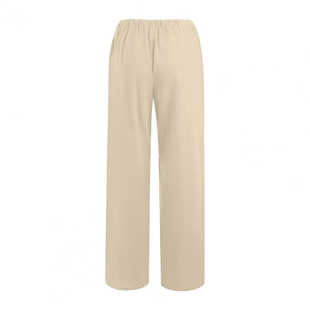 

Свободные широкие брюки, женская одежда, плиссированные брюки с эластичной резинкой на талии и высокой талией, повседневные хлопковые и льняные однотонные брюки, длинные брюки