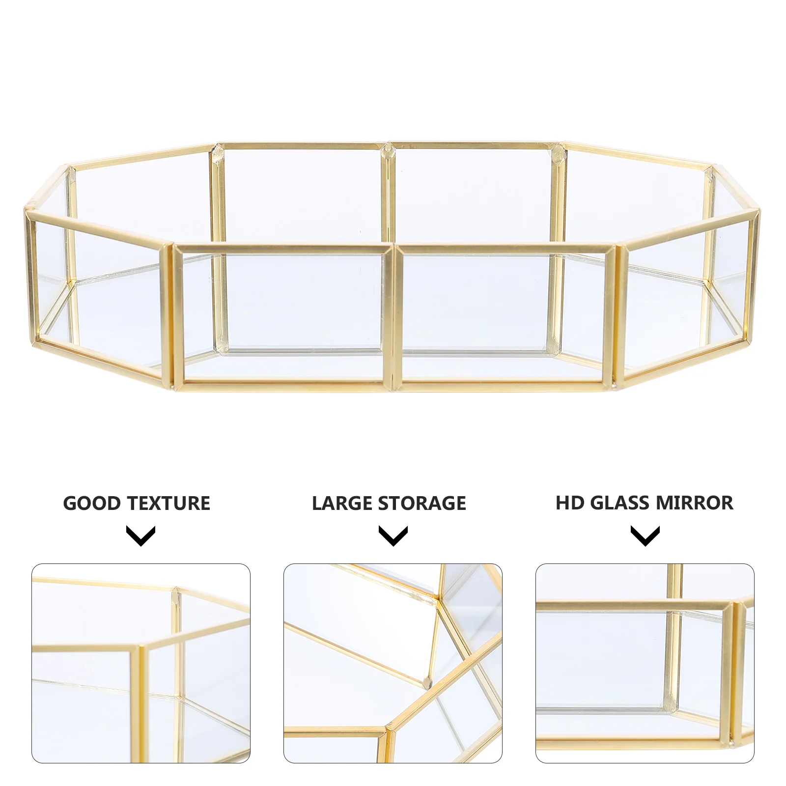 1Pcs Exquisite Jewelry Box Octagonal Glass Storage Tray Organizer for Rings Earrings Display Holder Jewelry Tray