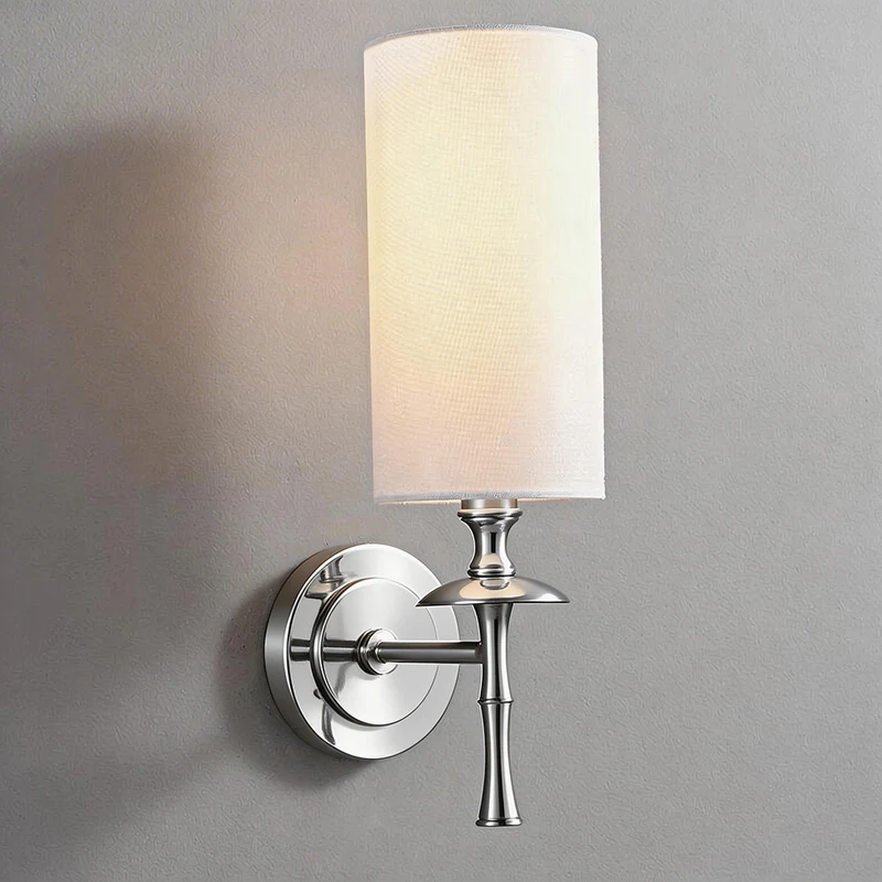 American Style All Copper Wall Lamp For Living Room Bedside Aisle Bedroom Light Design Hotel Corridor Fabric E14 Wall Sconce