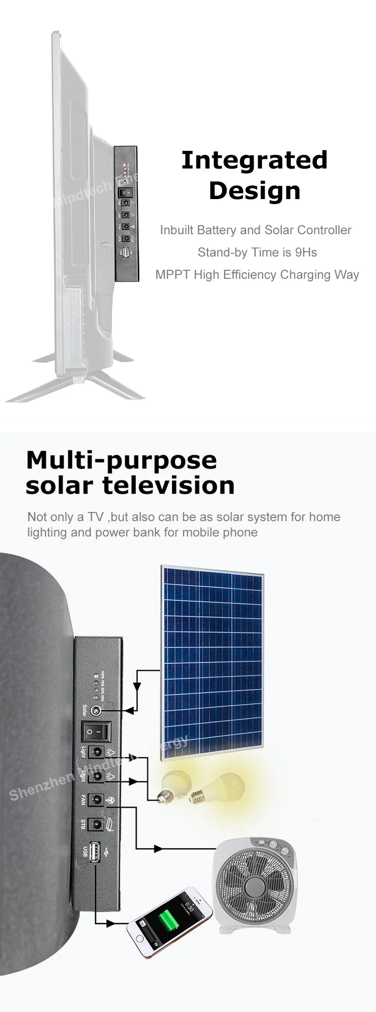 ใหม่ล่าสุด 24 "พลังงานแสงอาทิตย์ทีวีชาร์จโทรทัศน์ DC พลังงานแสงอาทิตย์เครื่องใช้ในครัวเรือน