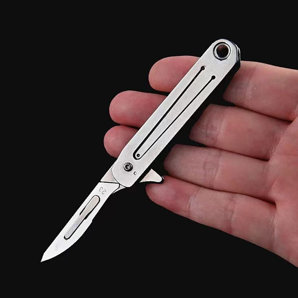 medical folding bisturi faca edc outdoor desembalar pocket knife 10 pcs laminas substituiveis aco inoxidavel 01