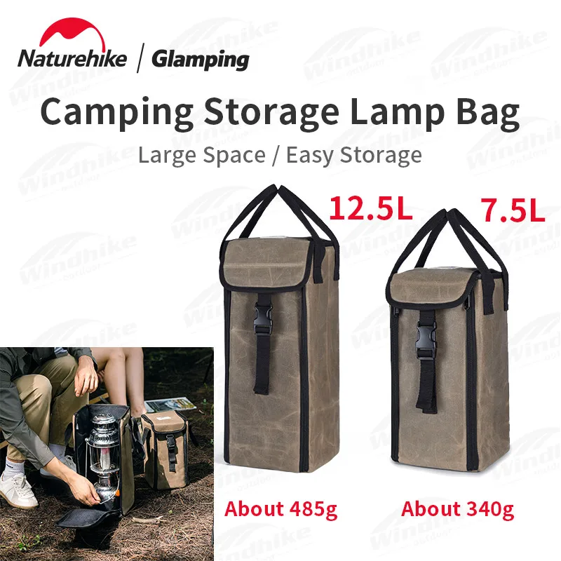 Naturehike Outdoor Camping Canvas Storage Light Bag Folding Portable Waterproof Large Opening Zipper Light Camping Lantern Bag