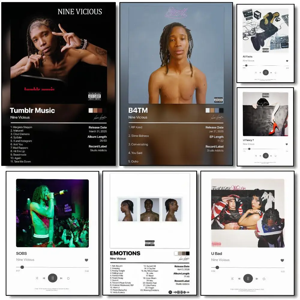 Rapper N-Nine Vicious Emotions Poster HD Wall Art Aesthetic Home Decor for Living Room Bedroom Café Office Stylish Gift