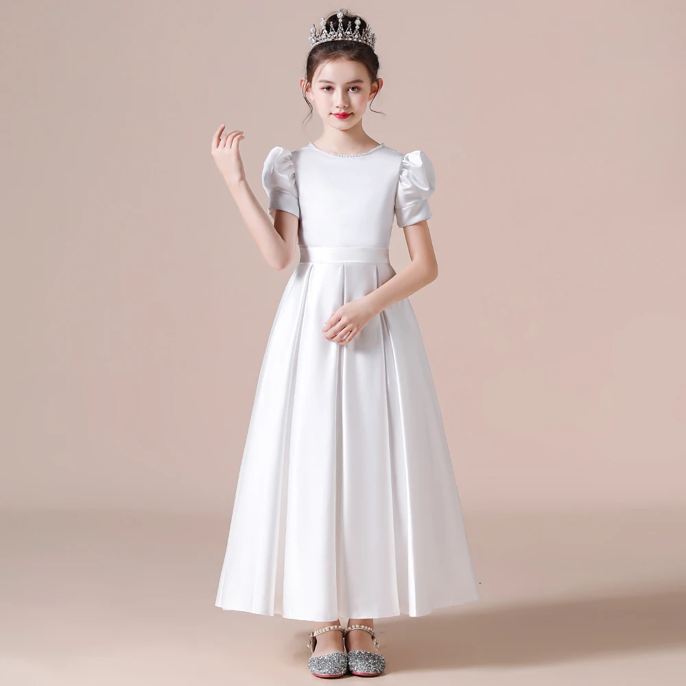 Princess Pageant Satin Elegant Girls Gown Junior Bridesmaid Flower Girl Dress For Birthday Party Concert First Communion Dress