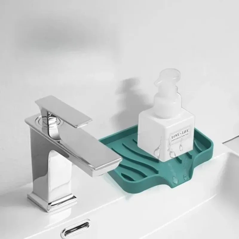 New Kitchen Bathroom Anti-slip Sink Tray Creative Washing Table Soap Tray Free Punch Drain Rack Silicone Drain Soap Box 1Pcs