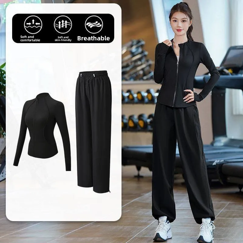 

Women's Spring Autumn Qui Dry Outdoor Running Set Zipper Jaet Profional Sports Fitn Clothing Breathable Hiking Moun...