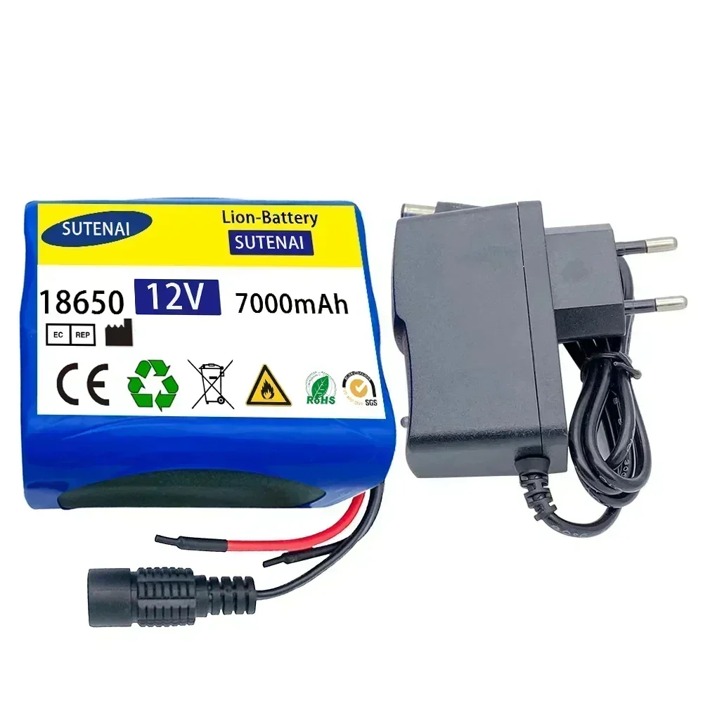 BMS付き充電式リチウムイオン電池,保護ボード,充電器,12V, 7000mAh, 18650 Ah, 12.6V