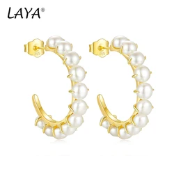 LAYA 925 Sterling Silver Hoop Earrings For Women Fashion Personality Natural Pearl Party Wedding Luxury Piercing Ear Jewelry