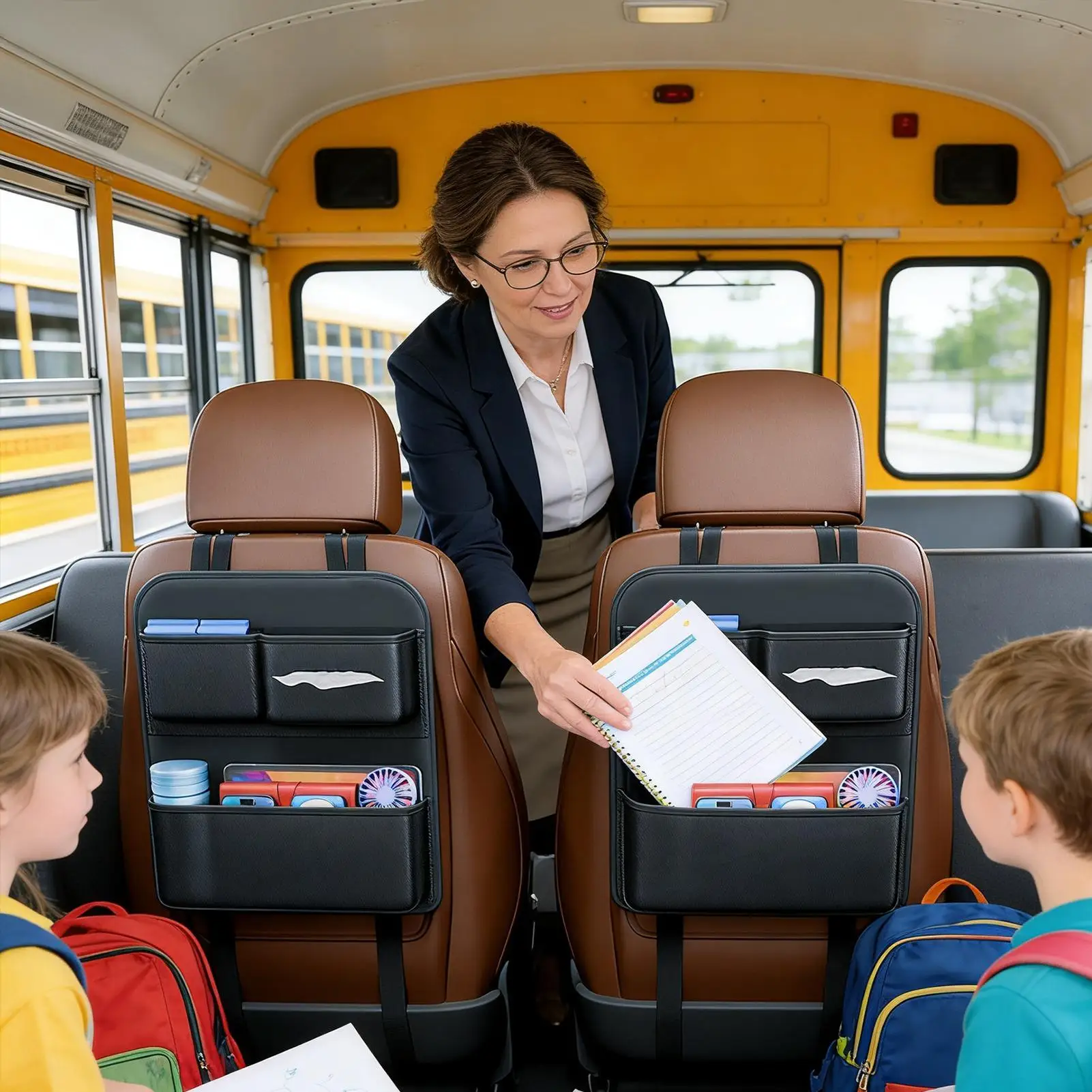 

Car Back Seat Organizer Multi-Pocket with Tissue Box Cup Holder Storage Bag Wear-Resistant Anti Kick Mat for Truck SUV RV Sedan