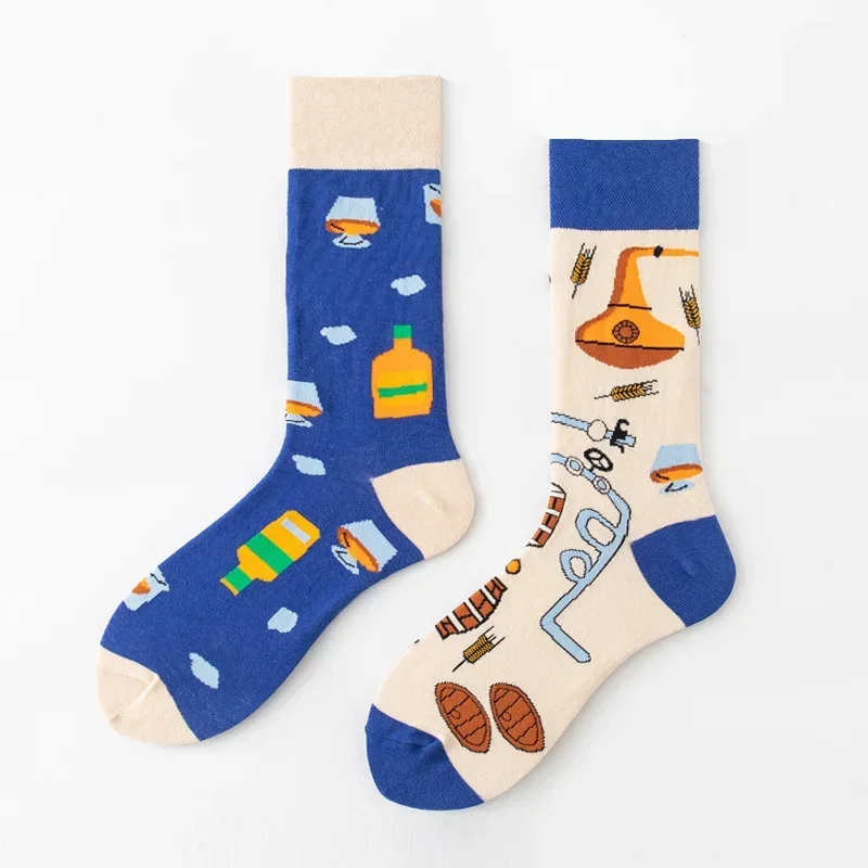1 Pairs Fashion Casual Harajuku Women and Men Funny Socks Fruit Food Beer Stripe Grid Dress Cotton Socks Men