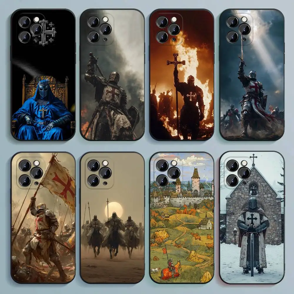 

Crusaders Templar K-Knight Phone Case For iPhone 17,16,15,14,13,12,11,Pro,Max,Plus,E,SE4,Air,Mini Black Soft Cover