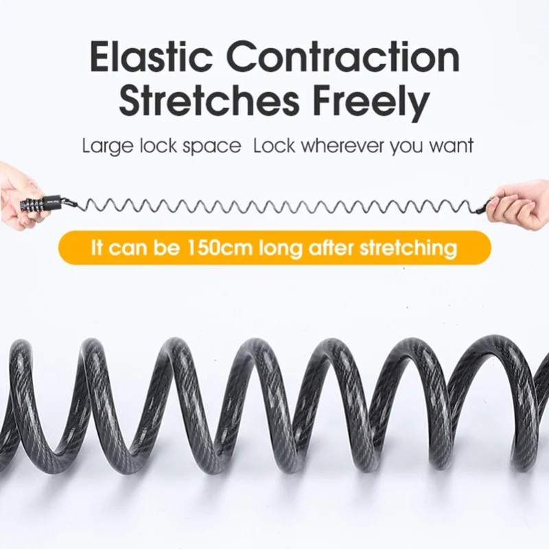 Bicycle Safety Lock Bike Helmets AntiTheft Elasticity Locks 4 Digits Combination Password Road Bike Steel Cable Lock Portable