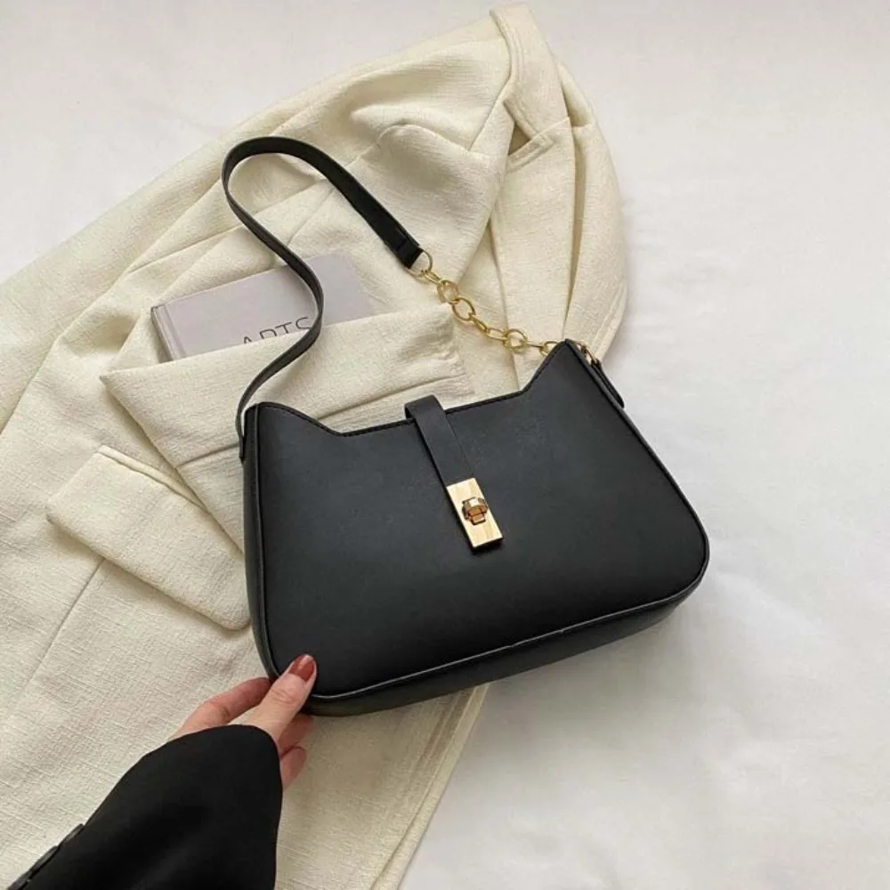 

Elegant Solid Color PU Underarm Bag Shoulder Pouch Tote Bag Women Shoulder Bag Coin Purse Korean Style Chain Handbag Travel