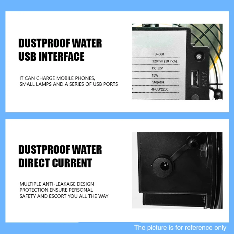 588 12Inch Brushless Solar Floor Fan,5V2A Adapter 4*2200 Lithium Battery Featuring with 12w Monocrystalline Silicon a Plate 6V