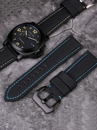 Imagen 2 del producto Correa de reloj de cuero con textura de nailon de 22mm, 24mm y 26mm para Panerai PAM01661 441 Marina, accesorios para reloj de línea negra y azul