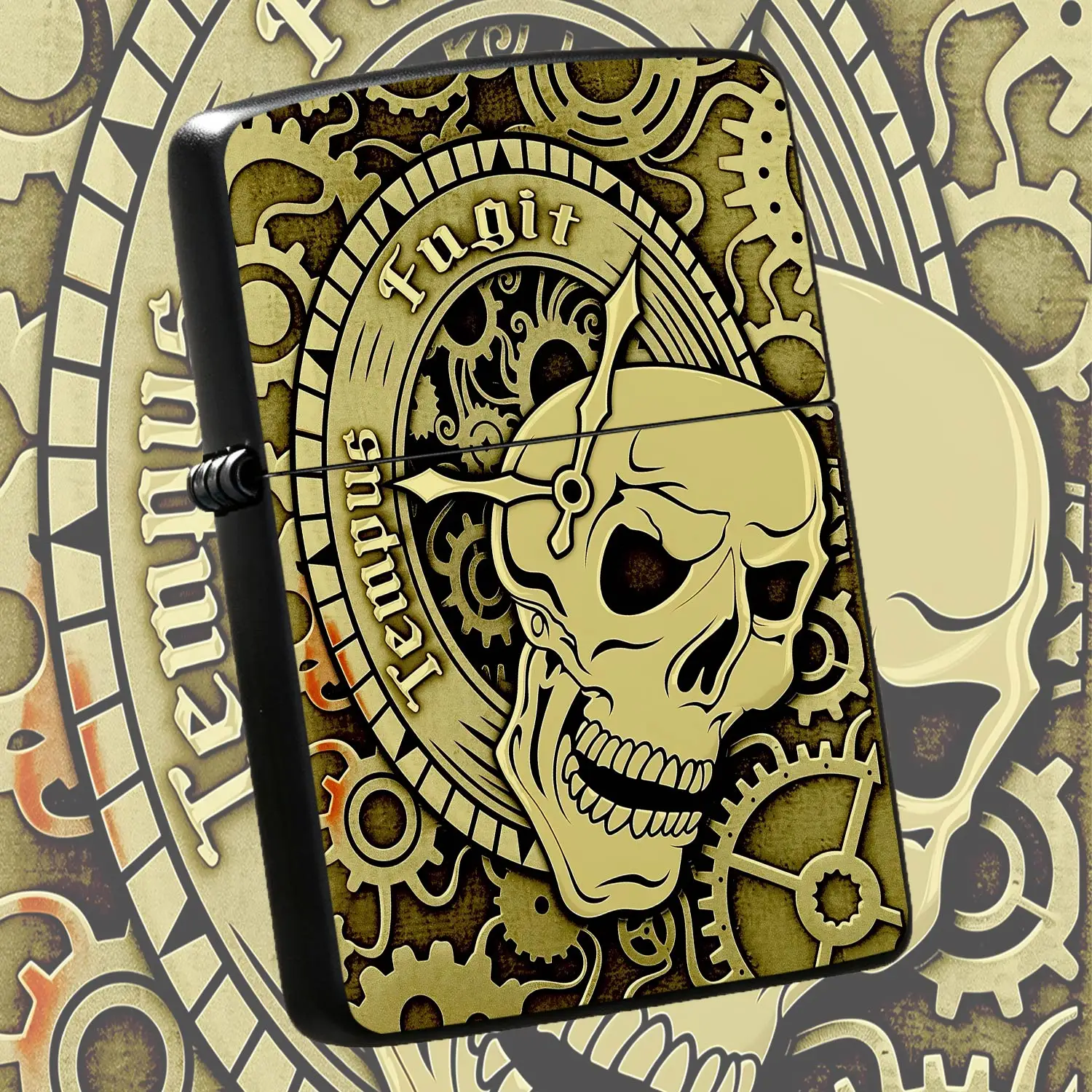 Steampunk Style Tempus Fugit Themed Decorative Pocket Ornament, Exquisite Gear Skull Art Design, Versatile For Daily Scenarios, Ideal For Gifting Personal Collection, Unique Stylish Accessory With Ret A Humorous And Interesting Lighter