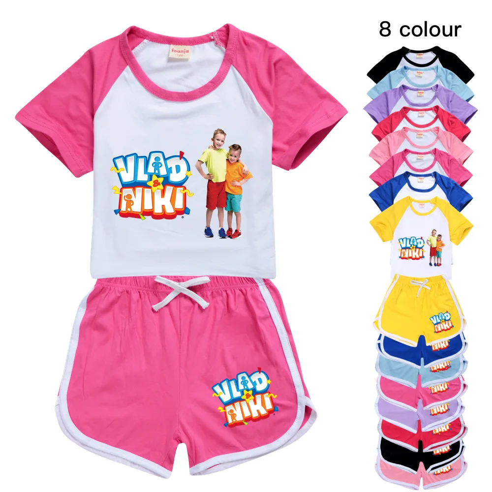 Conjunto de pijamas Vad Niki para crianças, camiseta e shorts de manga curta, pijamas dos desenhos animados para crianças, bebês e meninas, novo, 2 peças, verão