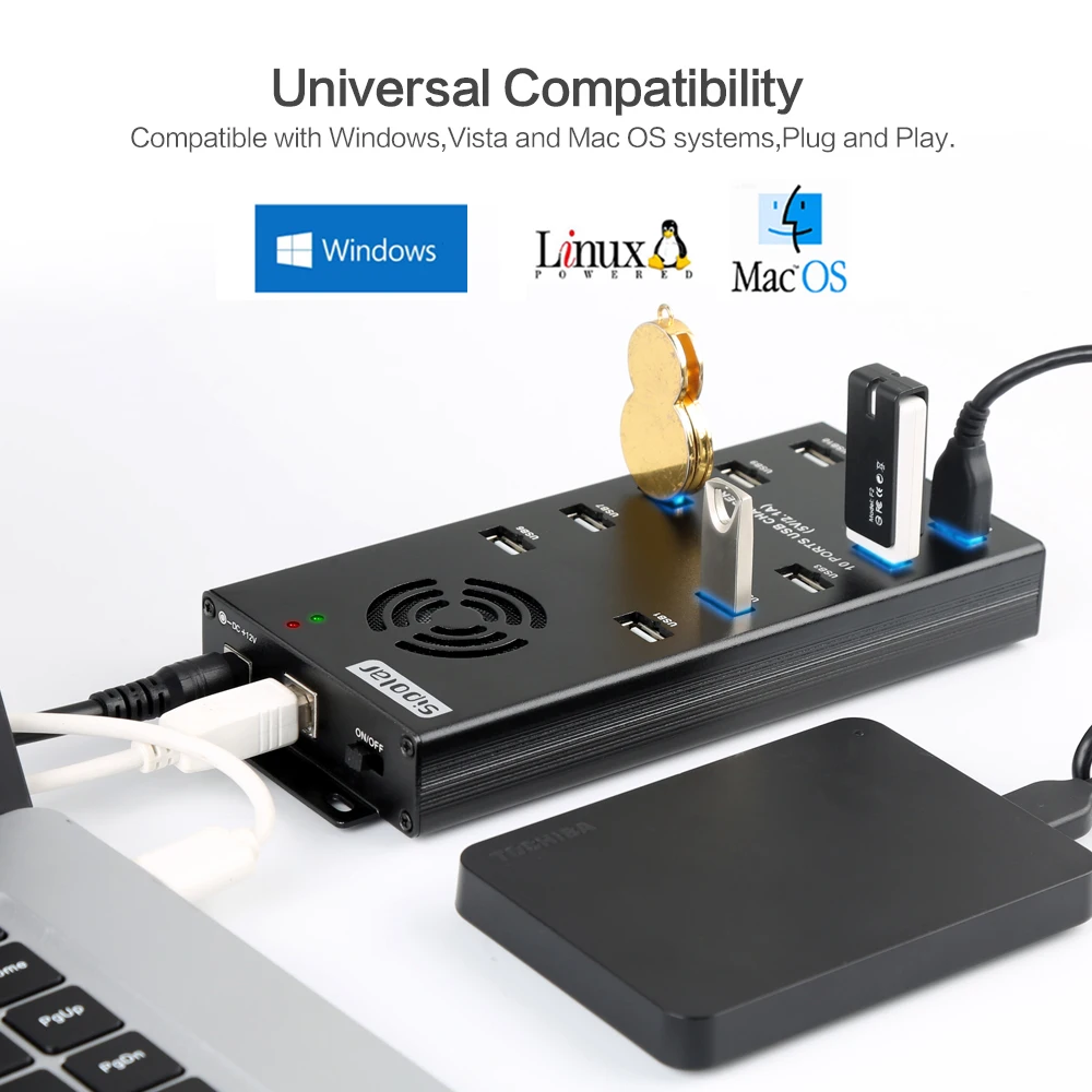 NEW Sipolar A400 Rack Mount Power Usb Hub 10 Port Usb Charging Hub for Multiple Devices Usb 2.0 Hub