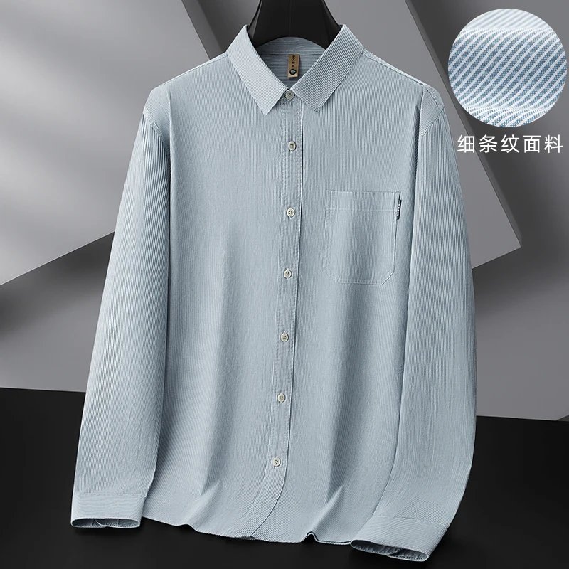 8XL 7XL 6XL 2026 New High End Luxury 100% Cotton Shirt Man Business Striped Mens Dress Social Brand Shirts Loose chemise homme