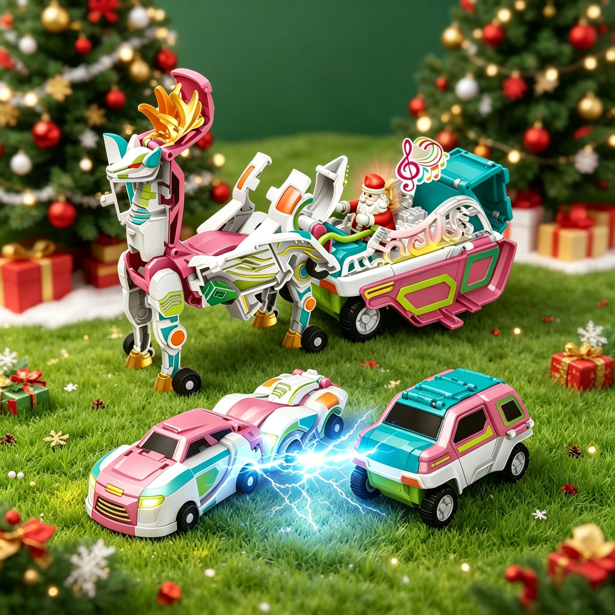 3 In 1 Magic Transformation Super Combination Car Toy Kids Magnetic Collision Transforming Car DIY Christmas Deer Toy