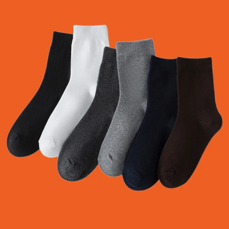 5/10 Pairs Double Needle Solid Color Men's Business Middle Tube Socks Cotton Casual Men's Four Seasons Cotton Socks Men's Socks