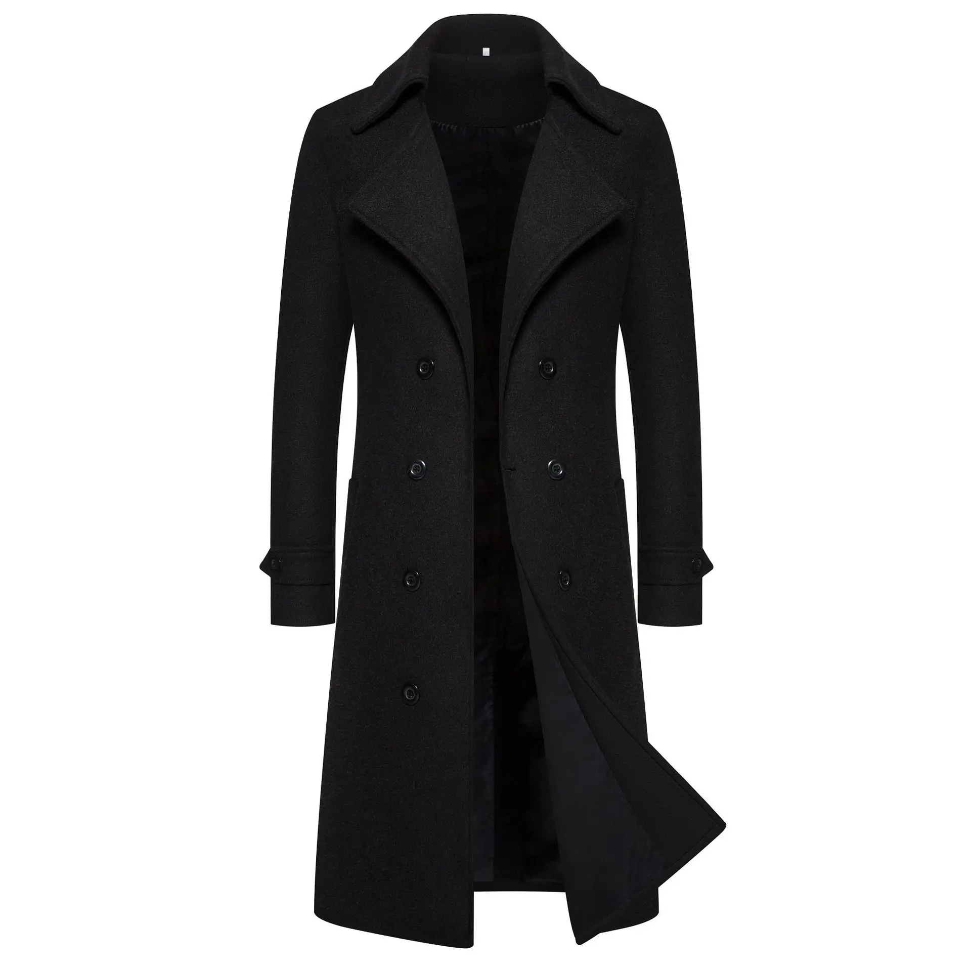 

Men's Long Double-Breasted Woolen Coat Autumn Winter Fashion Slim Fit Windbreaker Classic Style Cotton Material Youth Trend
