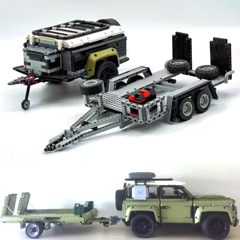 

Customed Technical MOC Trailer Truck Container Offroad Trailer for Defender 42110 Building Blocks Model DIY Bricks Toy Gift