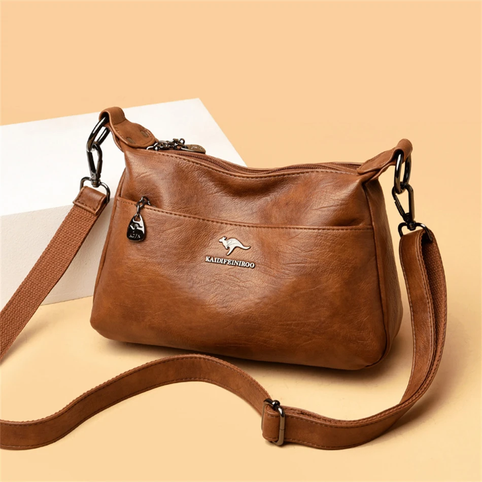 Ladies Bilayer Multi-pocket Messenger Bag High Quality Soft PU Leather Shoulder Bags Casual Crossbody Bags for Women New Tote