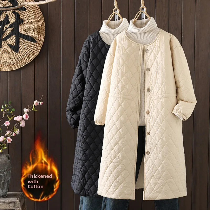 Leichter, gepolsterter Baumwoll-Jahet-Damen-Herbst-Winter-Sli-gesteppter warmer Mantel aus Baumwolle, mittellange Windjacke