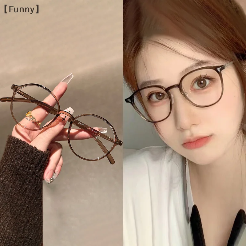 Ultra Light Small Frame Glasses Retro Artistic Anti Blue Light Glasses High Definition Transparent Short Sight Glasses