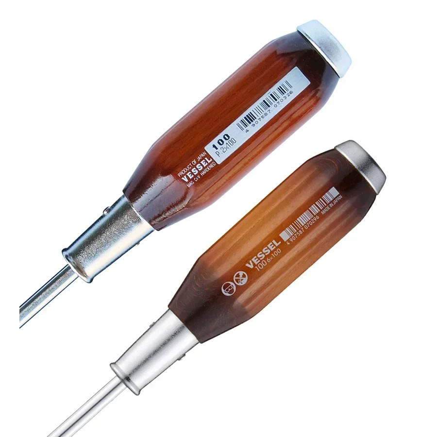 Chave de fenda com cabo de madeira VESSEL NO.100 adequada para parafusos Phillips e com fenda Poderoso driver de penetração