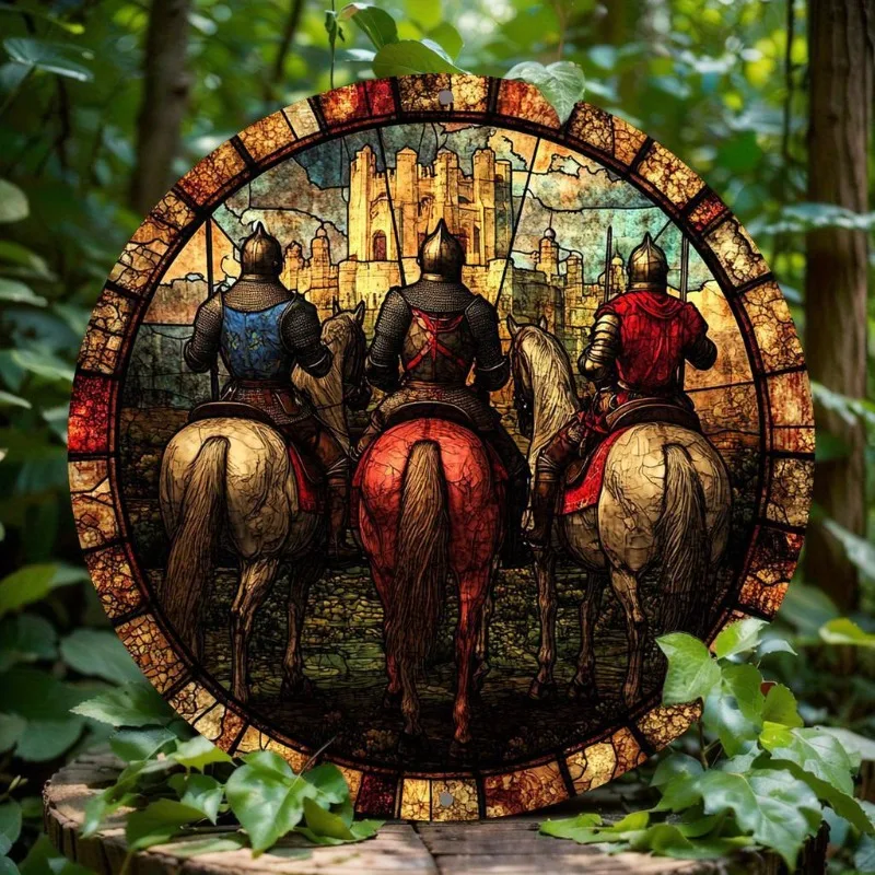 

Knight-Themed Round Aluminum Wall Art, Perfect for Home, Office, Bar & Kitchen Decor, Ideal Christmas & Holiday Gift