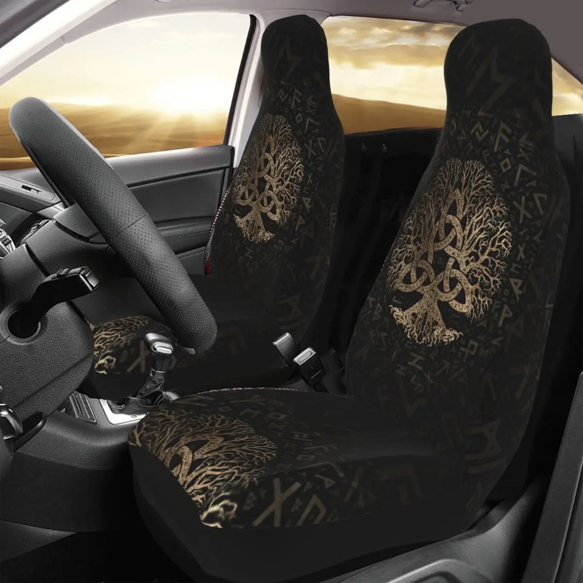 

Tree Of Life With Triquetra On Futhark Pattern Car Seat Cover Custom Printing Universal Front Protector Accessories Cushion Set