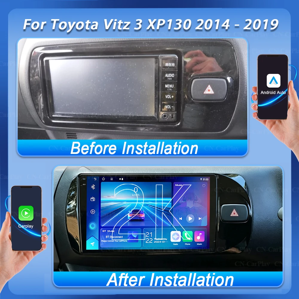 Android 16 Car Radio Multimedia Player For Toyota Vitz 3 XP130 2014 2015 2016 2017 2018 2019 Auto Carplay Stereo DSP WiFi 2K GPS