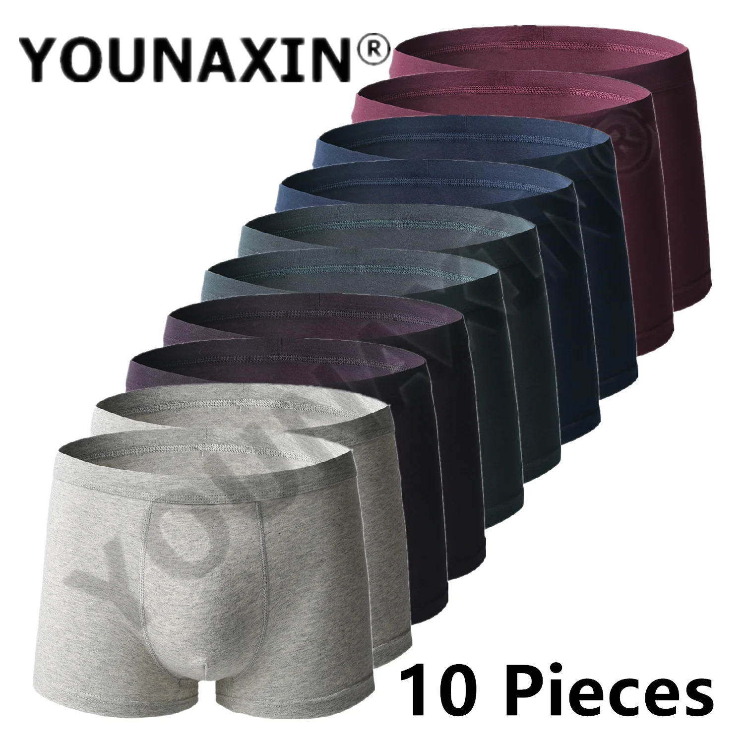 YOUNAXIN 10 Pcs Men's Underwear Plus Bigger Cotton Large Size Undies Boxer Shorts Solid Underpants L XL 2XL 3XL 4XL 5XL 6XL